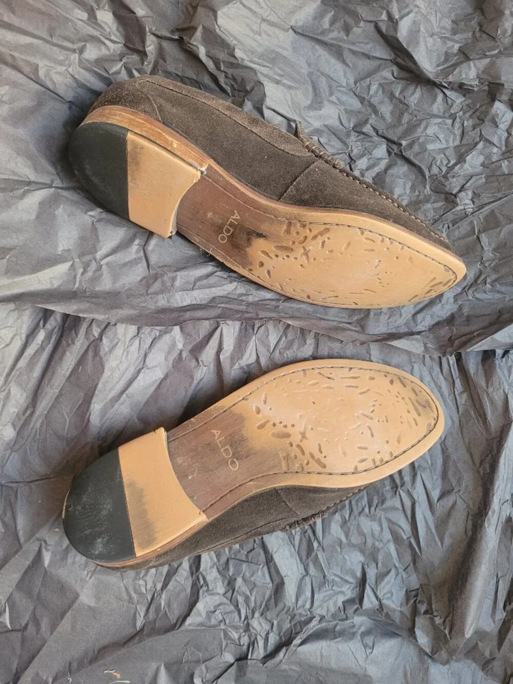 AS IS Used Aldo Mens Suede Dark Brown Penny Loafer Slip On Dress Shoes US 9.5